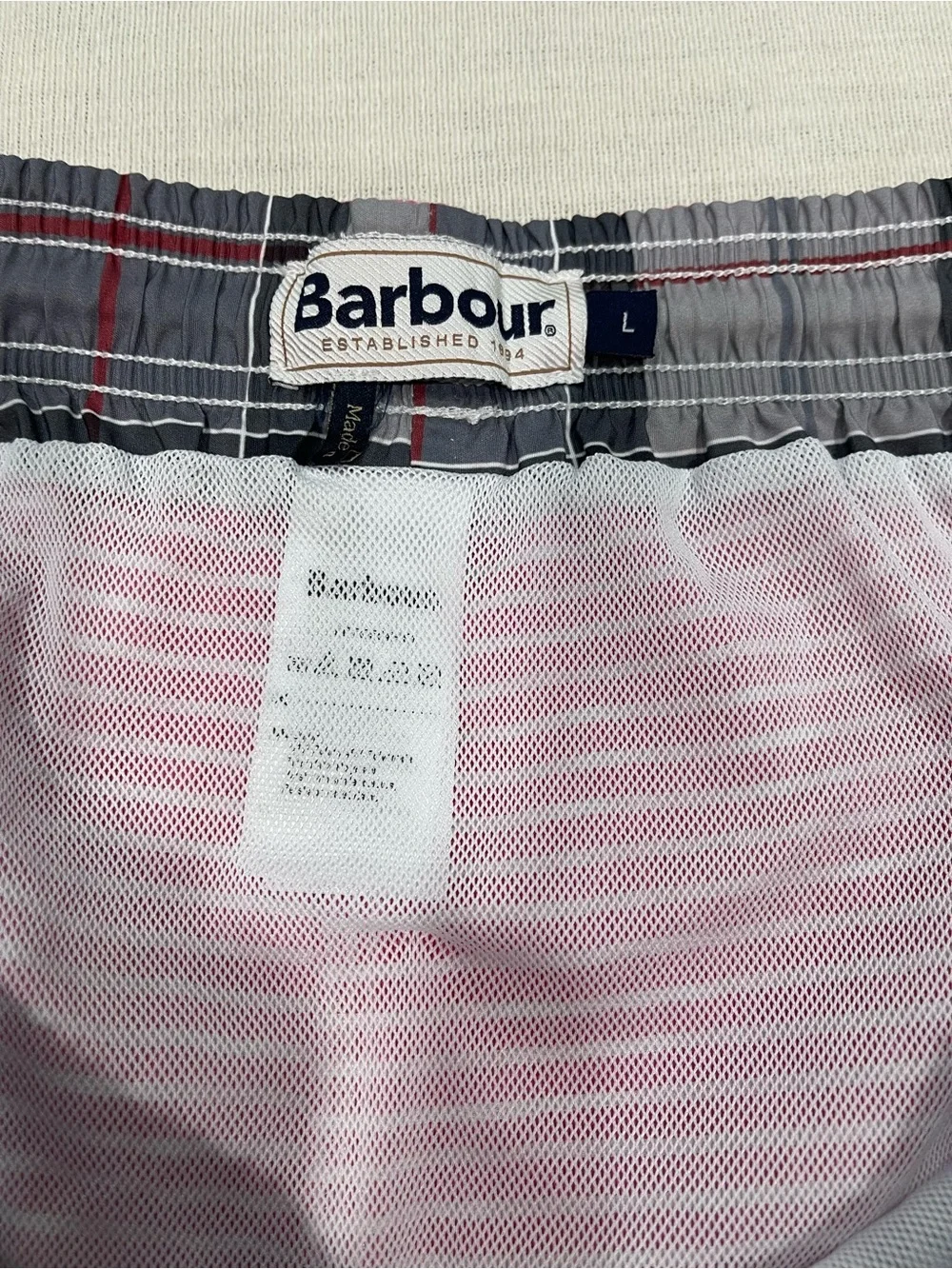 Barbour Milton Pink White Striped Swim Trunks Shorts Men's Size Large